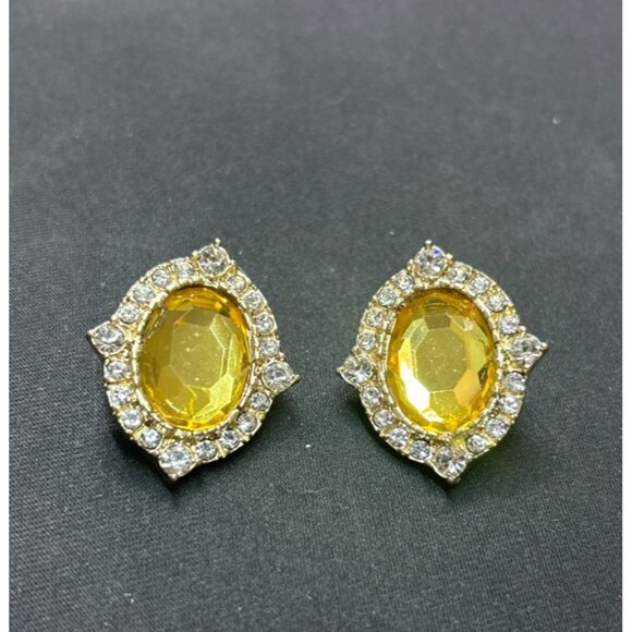 Elegant Gold & Yellow Crystal Clip-On Earrings With Rhinestone Accents - Picture 5 of 6